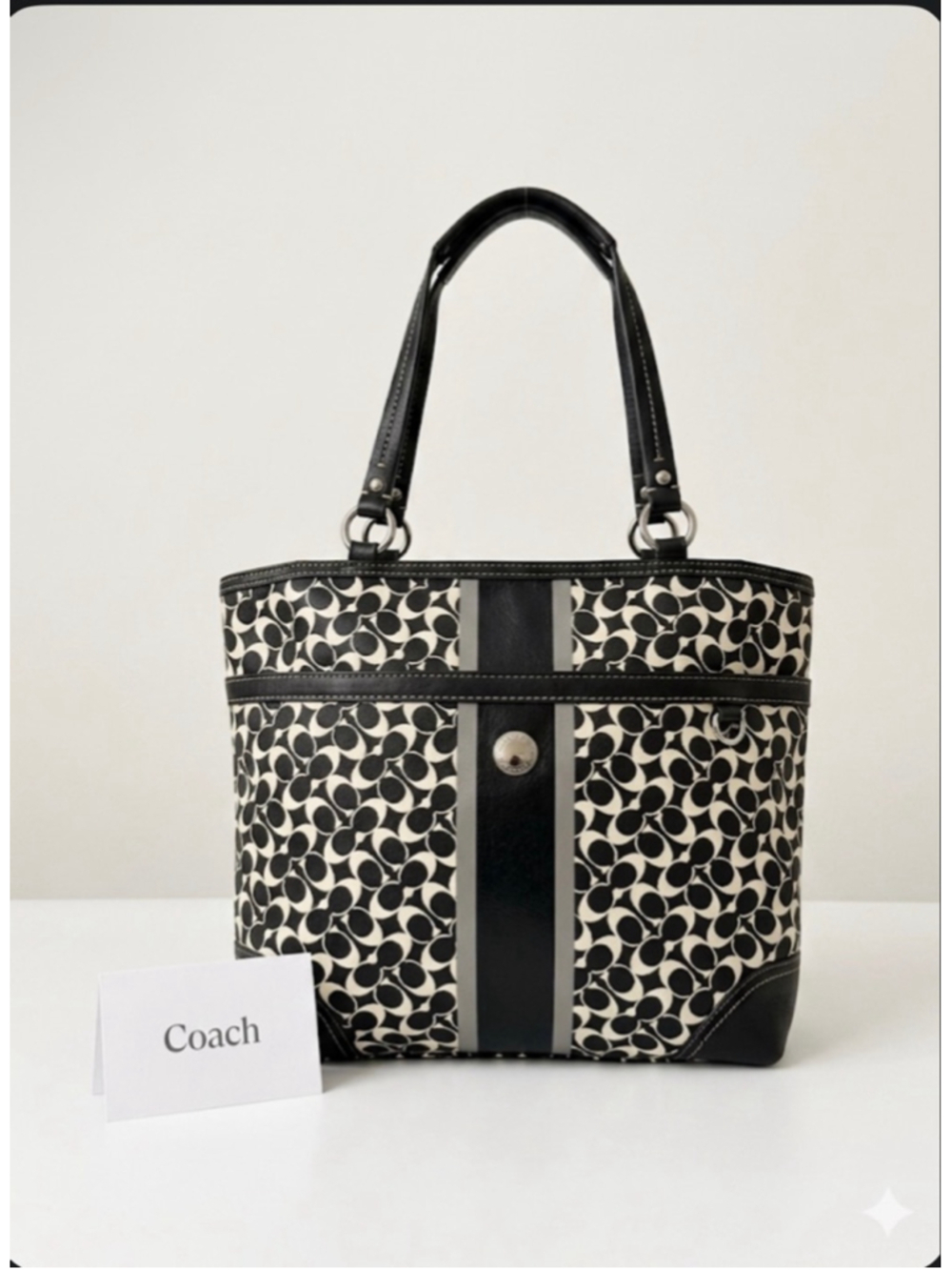 Coach Black & White Signature Canvas Tote Bag, One Size